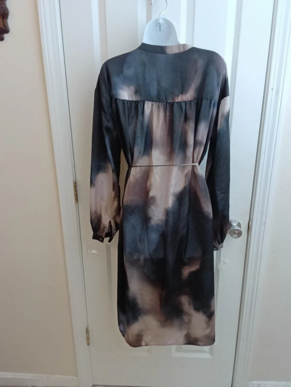 H& M Tie-Dye Long Sleeve A-Line Dress - Black and Brown SIZE LARGE